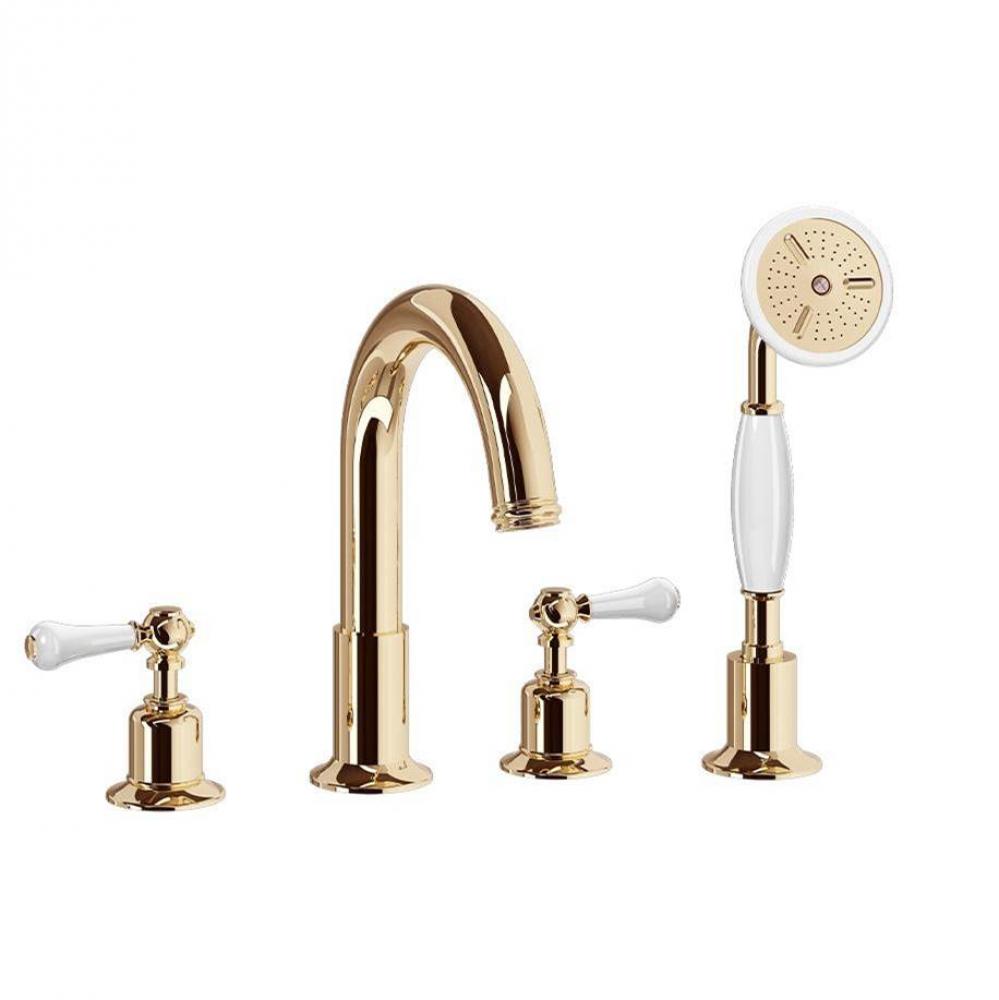 Belgravia Deck Tub Faucet with White Lever Handles (1.75 GPM Handshower) B