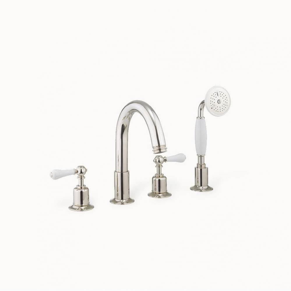 Belgravia Deck Tub Faucet with White Lever Handles (1.75 GPM Handshower) PN