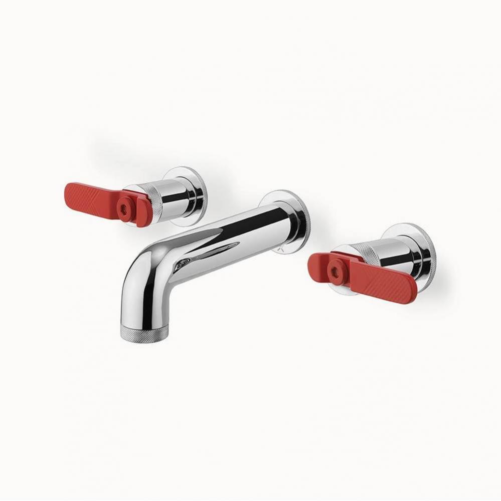 Union Wall-mount Widespread Basin Faucet with Red Lever Handles PC