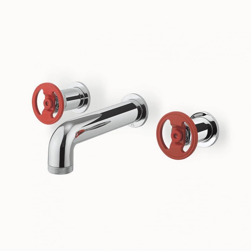 Union Wall-mount Widespread Basin Faucet with Red Round Handles PC