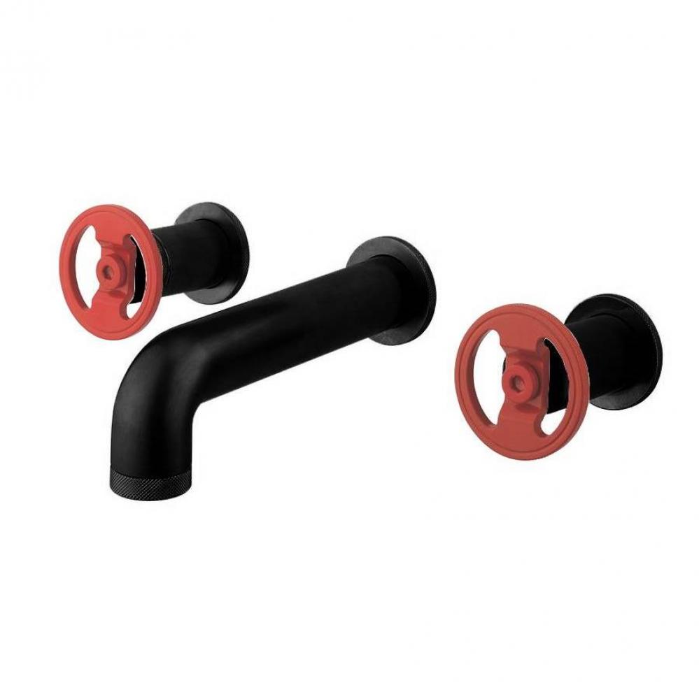 Union Wall-mount Widespread Basin Faucet with Red Round Handles MB
