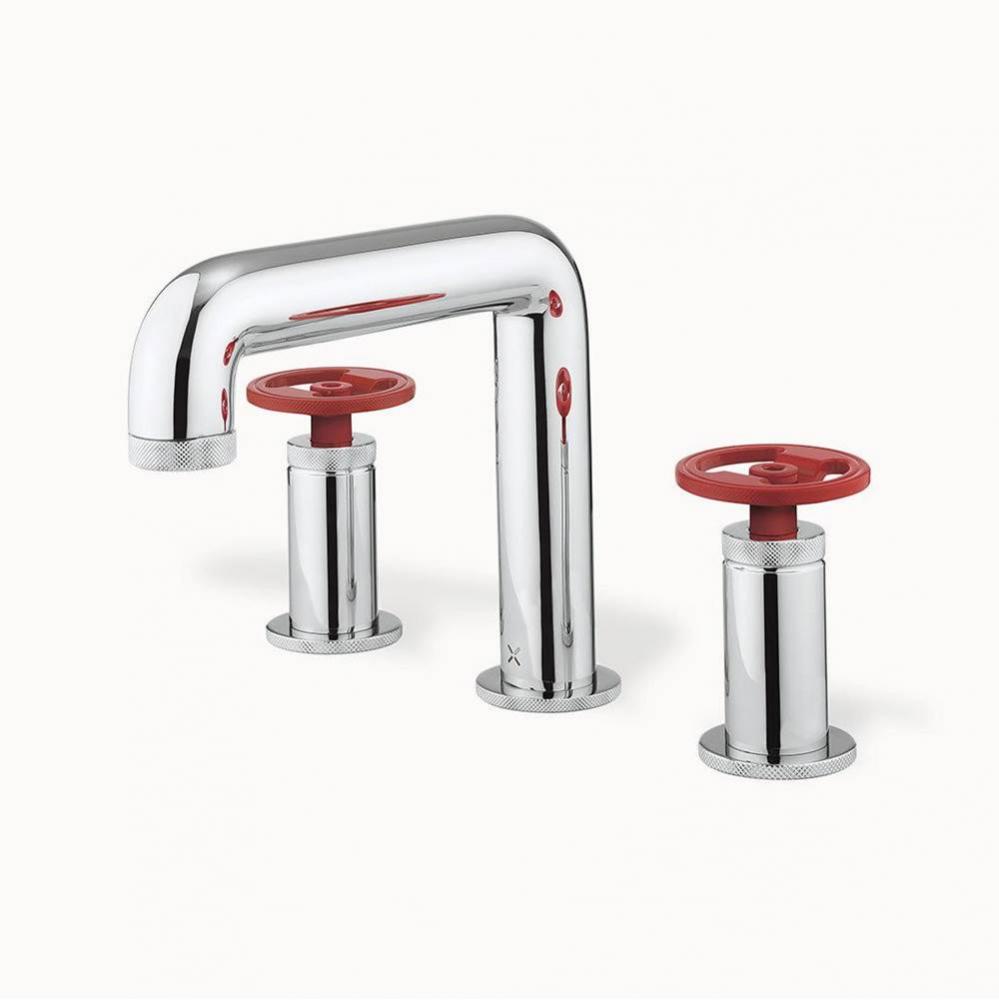 Union Widespread Basin Faucet with Red Round Handles PC