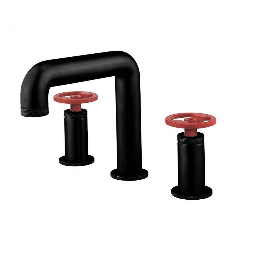 Union Widespread Basin Faucet with Red Round Handles MB