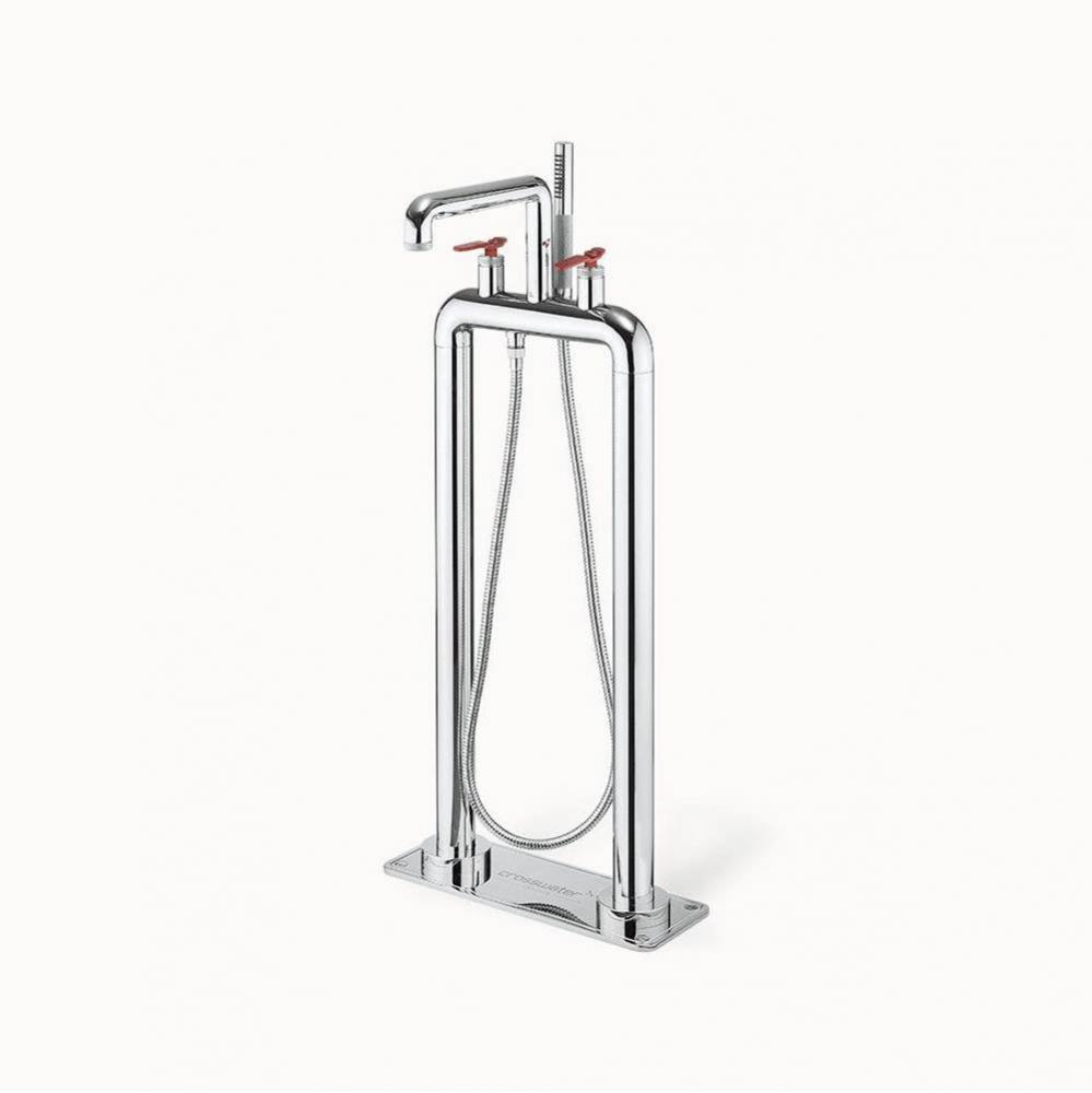 Union Floor-mount Tub Filler with Red Lever Handles PC