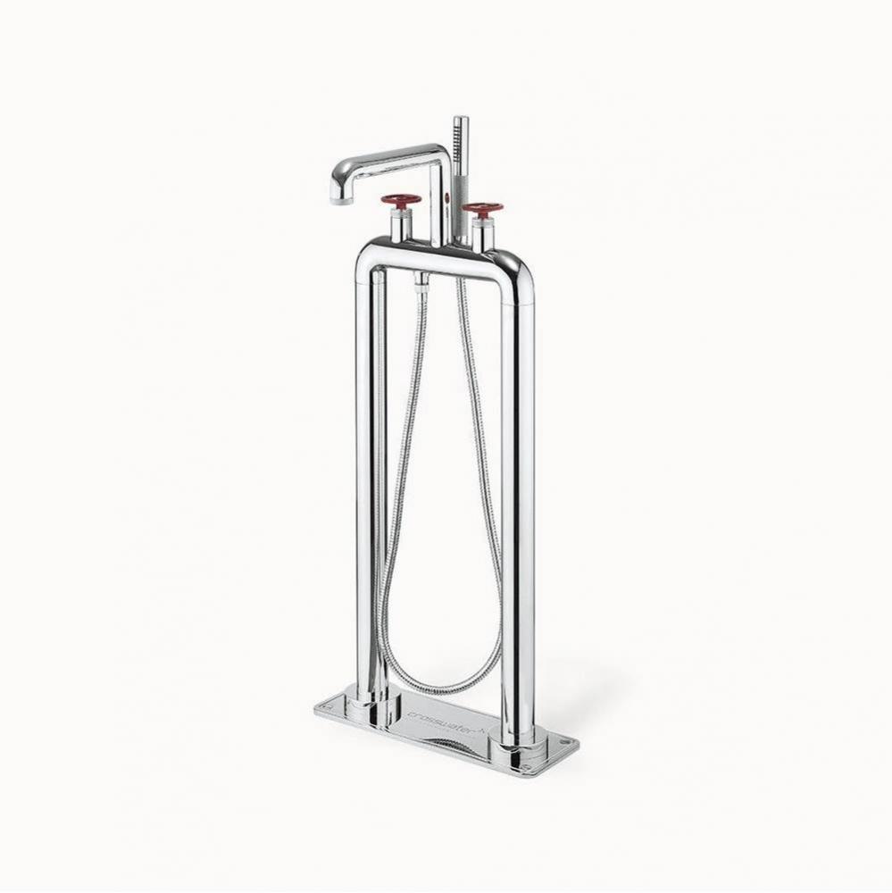 Union Floor-mount Tub Filler with Red Round Handles PC