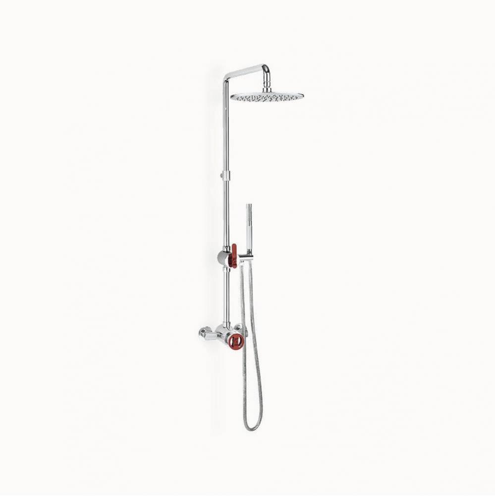 Union Exposed Shower Set with 5-5/8'' Shower Head and Red Handles PC