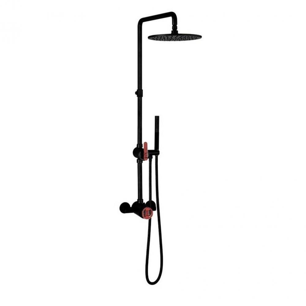 Union Exposed Shower Set with 10'' Shower Head and Red Handles MB