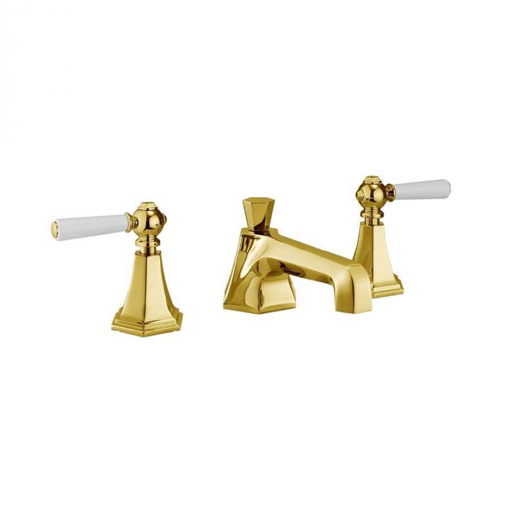 Waldorf Widespread Basin Faucet with White Lever Handles B