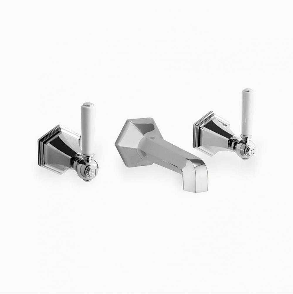 Waldorf Wall-mount Widespread Basin Faucet Trim with White Lever Handles PC