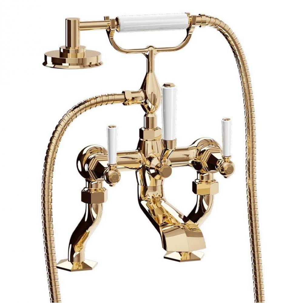 Waldorf Exposed Tub Faucet with White Lever Handles (1.75GPM Handshower) B