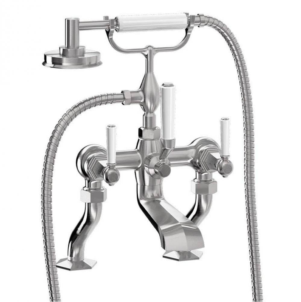 Waldorf Exposed Tub Faucet with White Lever Handles (1.75GPM Handshower) SN