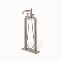 Crosswater London US-UN399TFBN_RLV - Union Floor-mount Tub Filler with Red Lever Handles BN