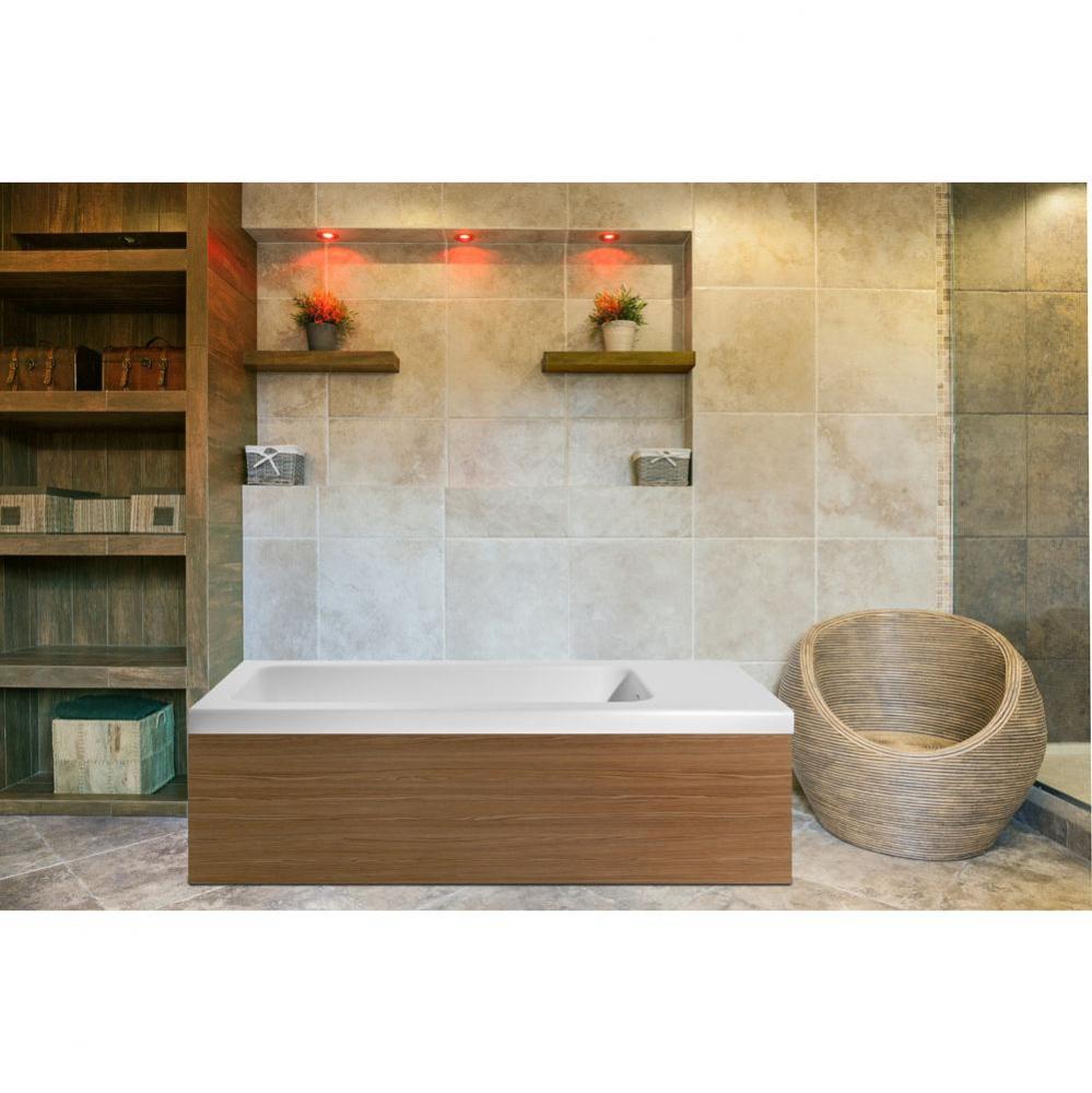 Aquatica Pure 2L Back To Wall Solid Surface Bathtub with Light Decorative Wooden Side Panels
