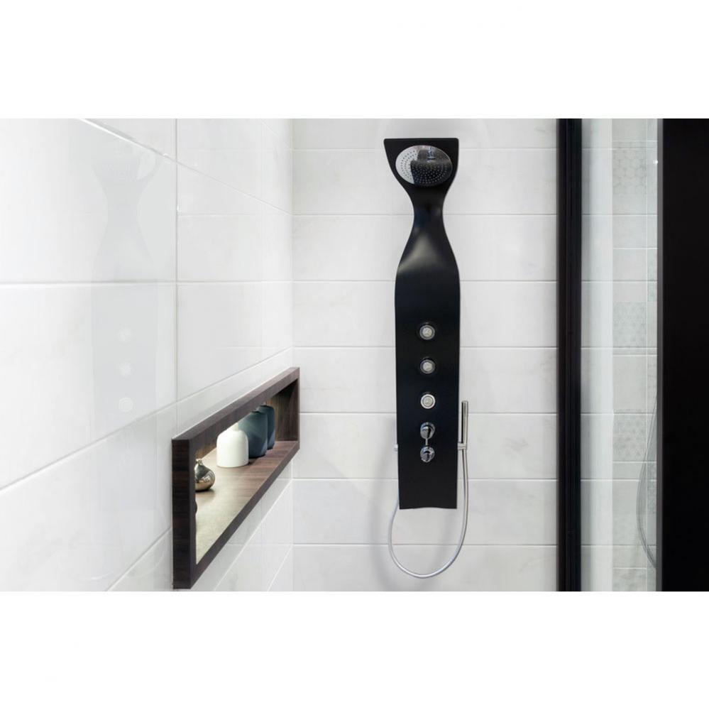 Aquatica Elise Wall-Mounted Solid Surface Shower Panel in Black Matte