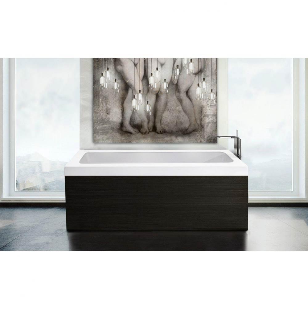Aquatica Pure 1D Back To Wall Solid Surface Bathtub with Dark Decorative Wooden Side Panels