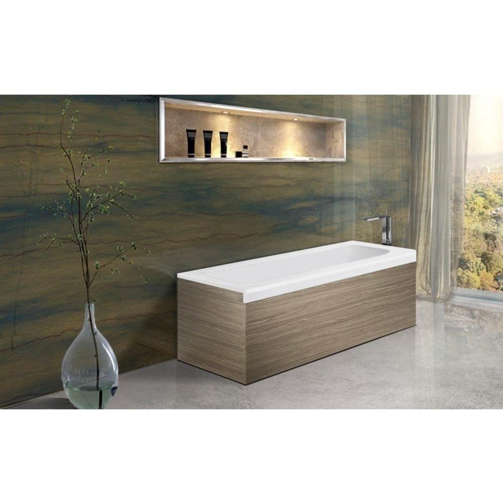 Aquatica Pure 1L Back To Wall Solid Surface Bathtub with Light Decorative Wooden Side Panels