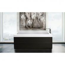 Aquatica Pure-1-Wht-DOak - Aquatica Pure 1D Back To Wall Solid Surface Bathtub with Dark Decorative Wooden Side Panels