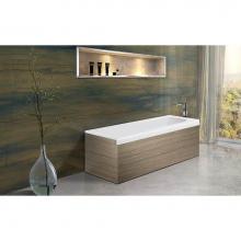 Aquatica Pure-1-Wht-LOak - Aquatica Pure 1L Back To Wall Solid Surface Bathtub with Light Decorative Wooden Side Panels