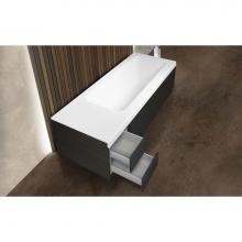 Aquatica Pure-2-Wht-DOak - Aquatica Pure 2D Back To Wall Solid Surface Bathtub with Dark Decorative Wooden Side Panels