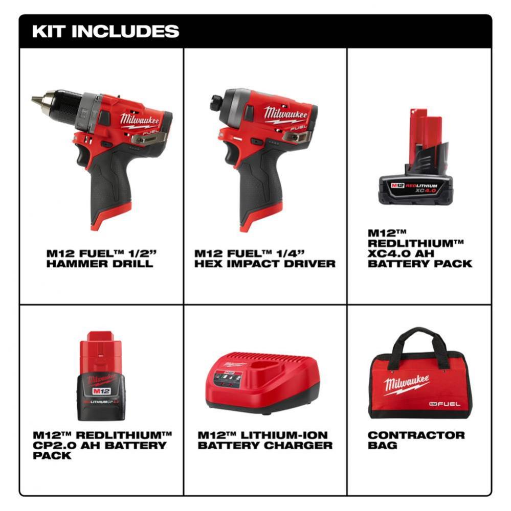 M12 Fuel 2-Tool Combo Kit: 1/2'' Hammer Drill And 1/4'' Hex Impact Driver