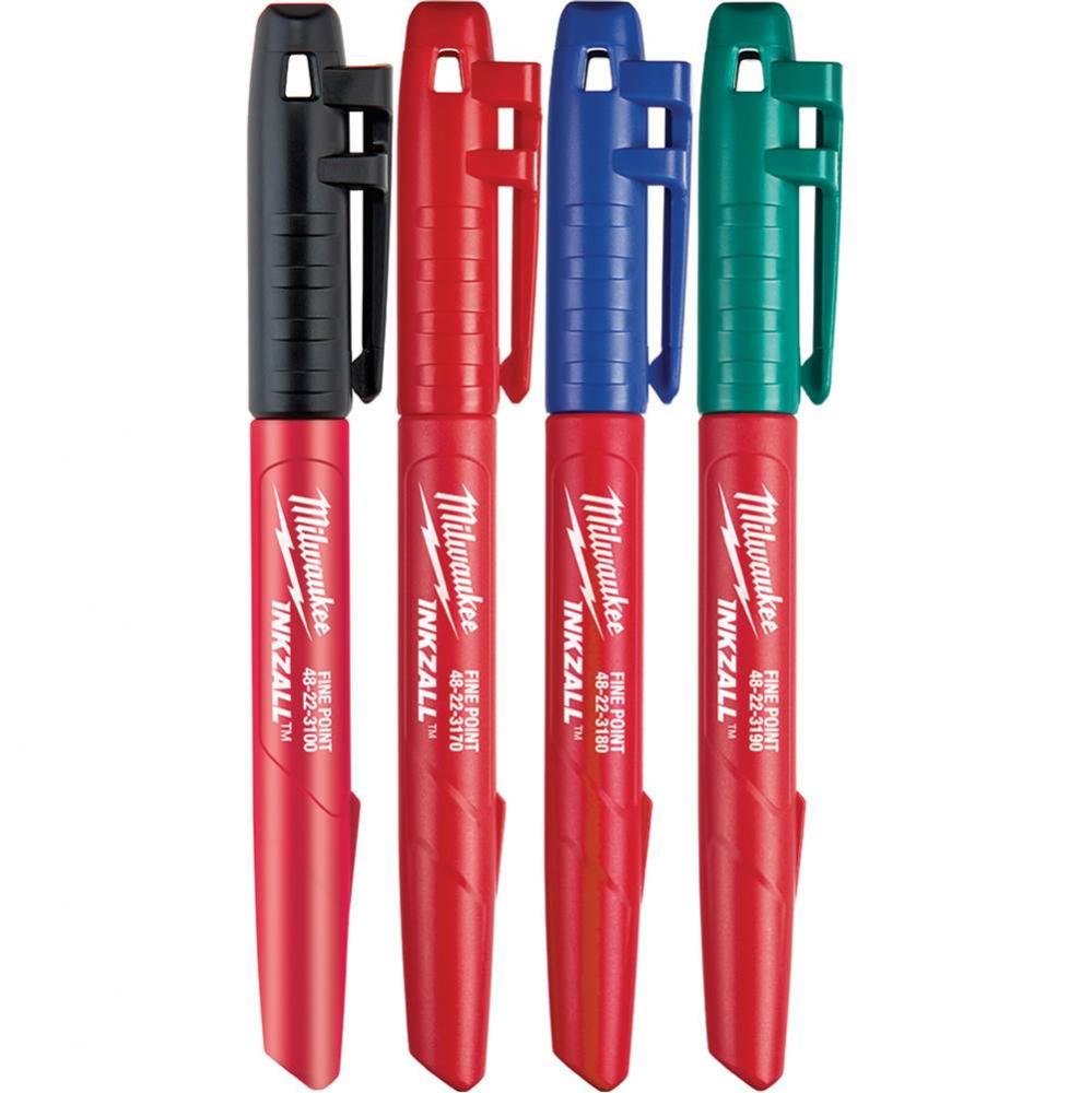 4Pk Colored Fine Pt Inkzall Markers