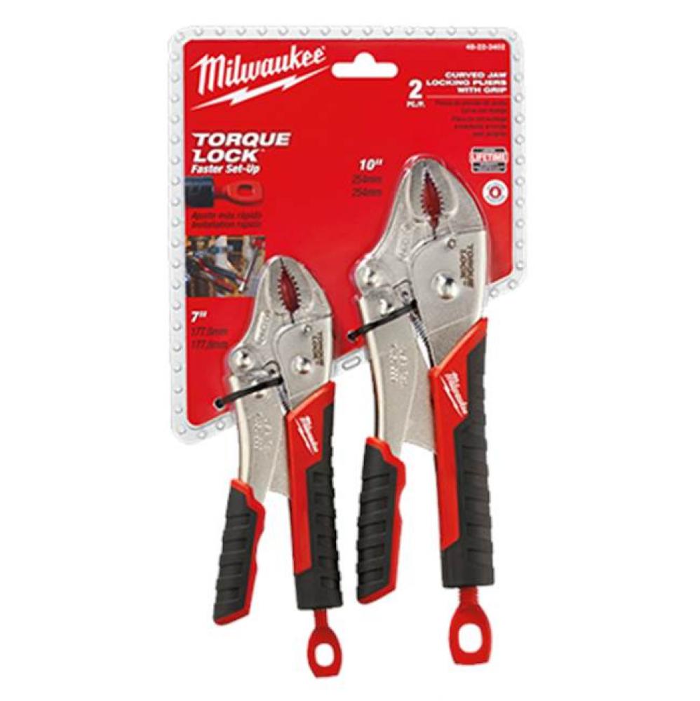 2Pc 7'' And 10'' Torque Lock Curved Jaw Locking Pliers Set With Grip