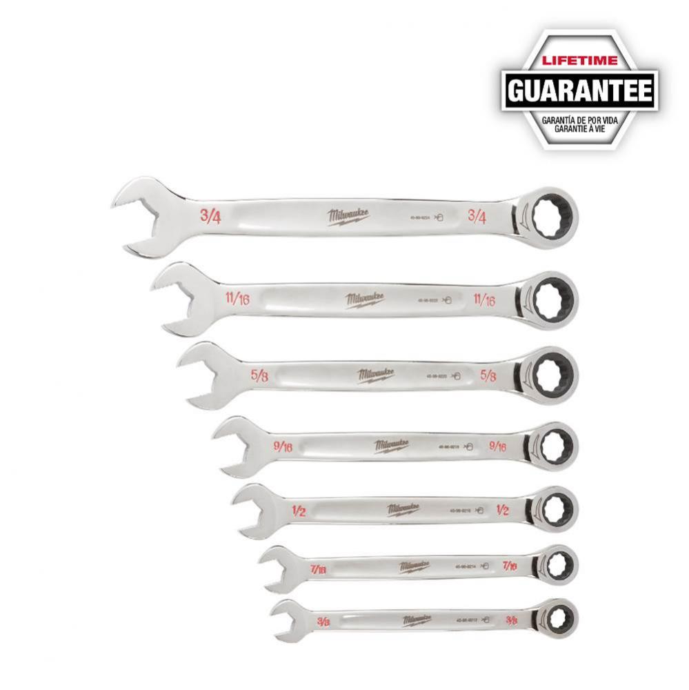 7Pc Ratcheting Combination Wrench Set - Sae