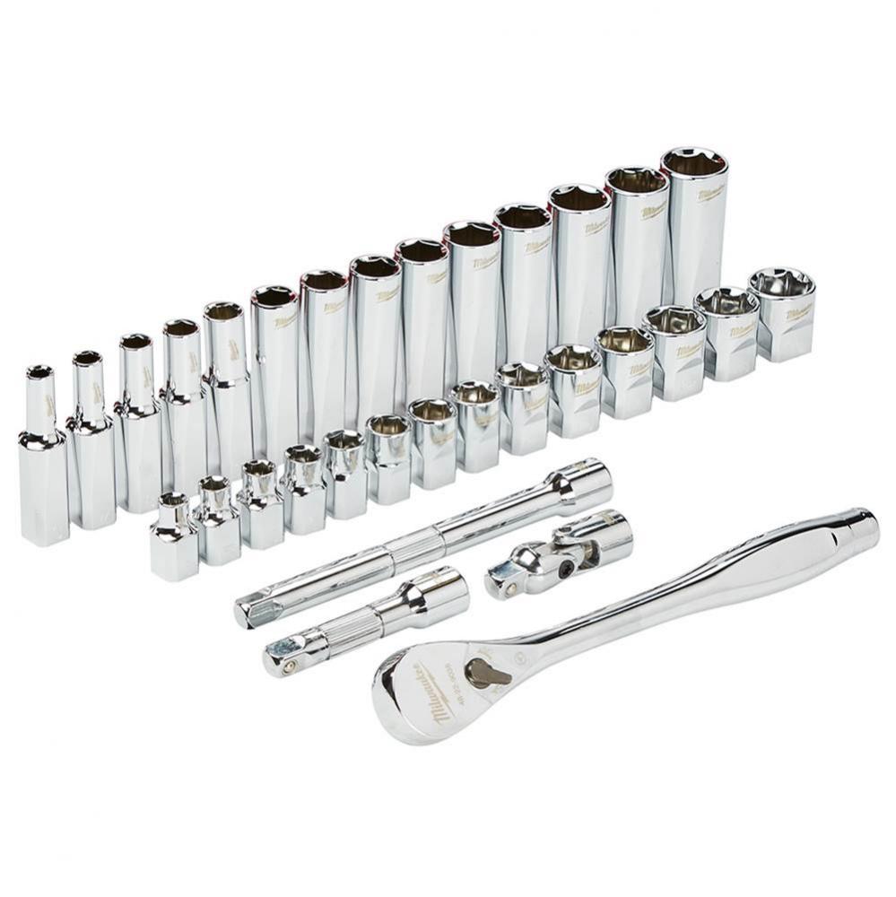 3/8'' Drive 32Pc Ratchet And Socket Set - Metric