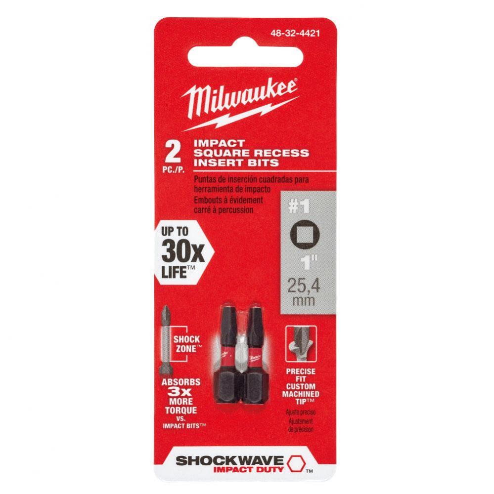 Shockwave Insert Bit Sq Recess No.1 - 2Pk