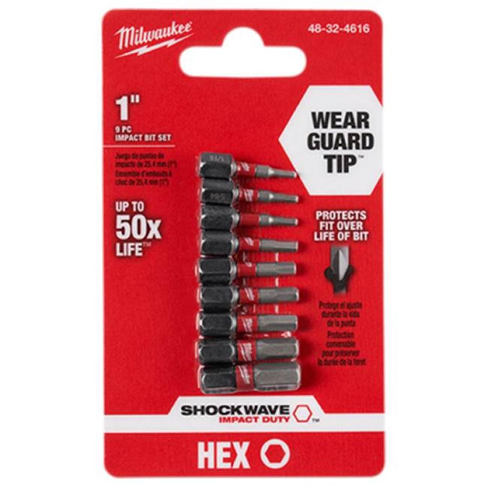 Shockwave 9Pc Hex 1'' Insert Bit Set