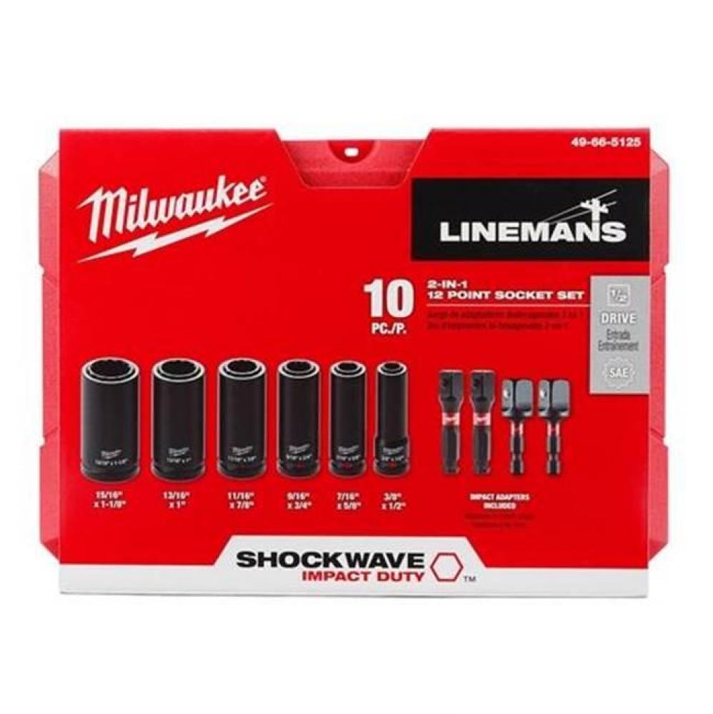 10PC SHOCKWAVE Impact Duty Lineman's 2-in-1 12PT Socket Set