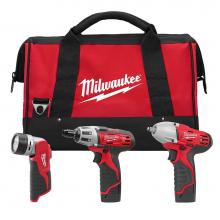 Milwaukee Tool 2491-23 - M12 Combo 1/4'' Hex Screwdriver/ 3/8 Impct/Lgt Kit