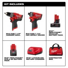 Milwaukee Tool 2598-22 - M12 Fuel 2-Tool Combo Kit: 1/2'' Hammer Drill And 1/4'' Hex Impact Driver