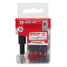 Milwaukee Tool 48-32-5009 - Shockwave Insert Bit Phillips No.2 - 25Pk W/ Bit Tip Holder Mag 2.36''