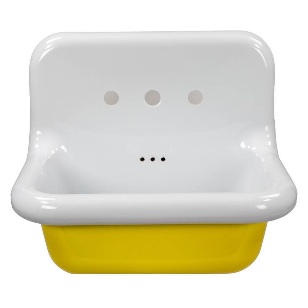 Fireclay 30'S Style Sink In White With A Yellow Bottom