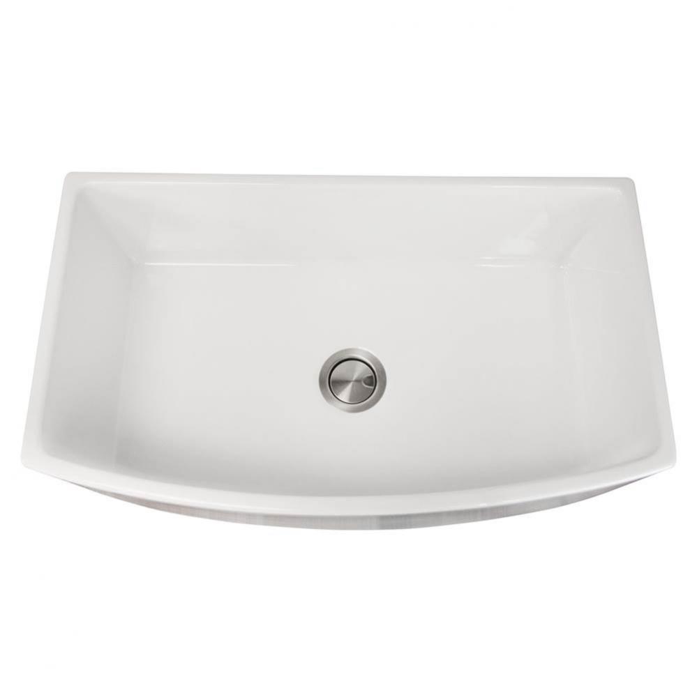 Italian Made Fine Fireclay Curved Apron Farmer Sink Finished In A White Finish, Optional Bottom Gr
