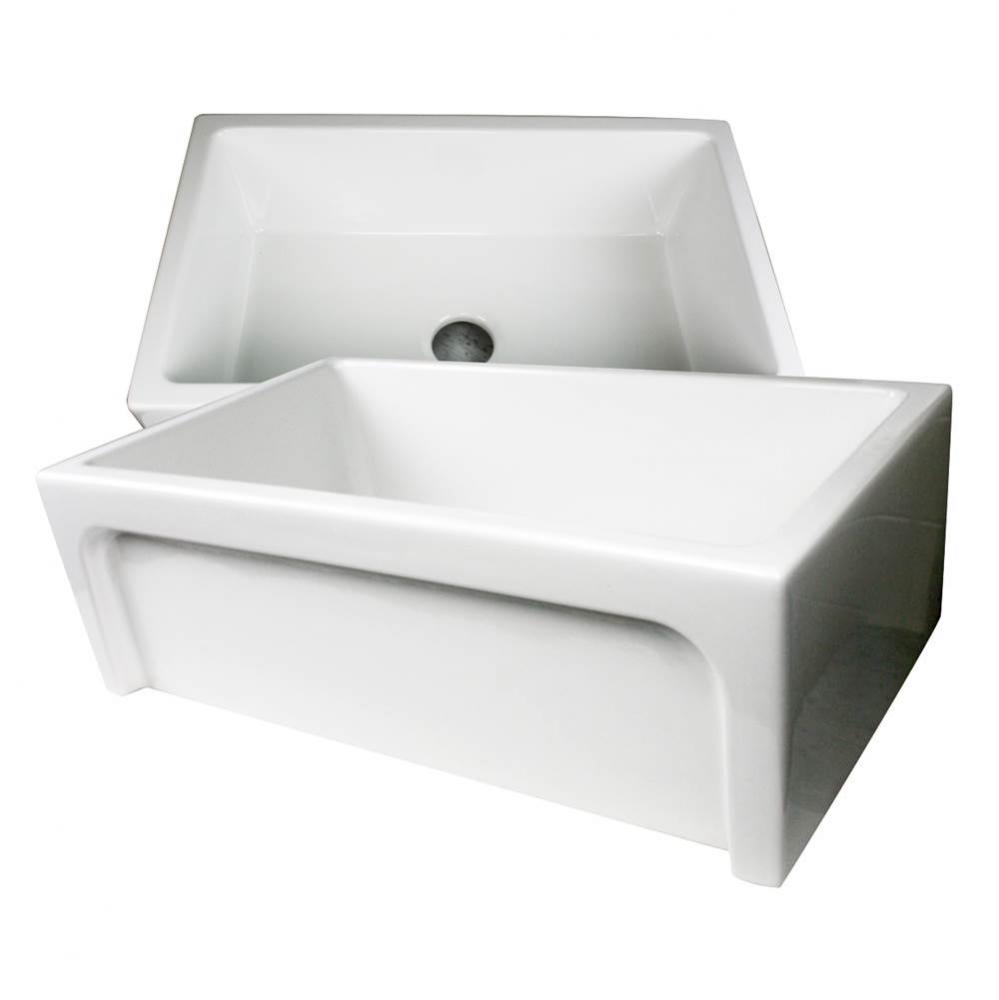 30 Inch Fireclay Farmhouse Apron Sink with reversible facades. Plain on one side and arched on the