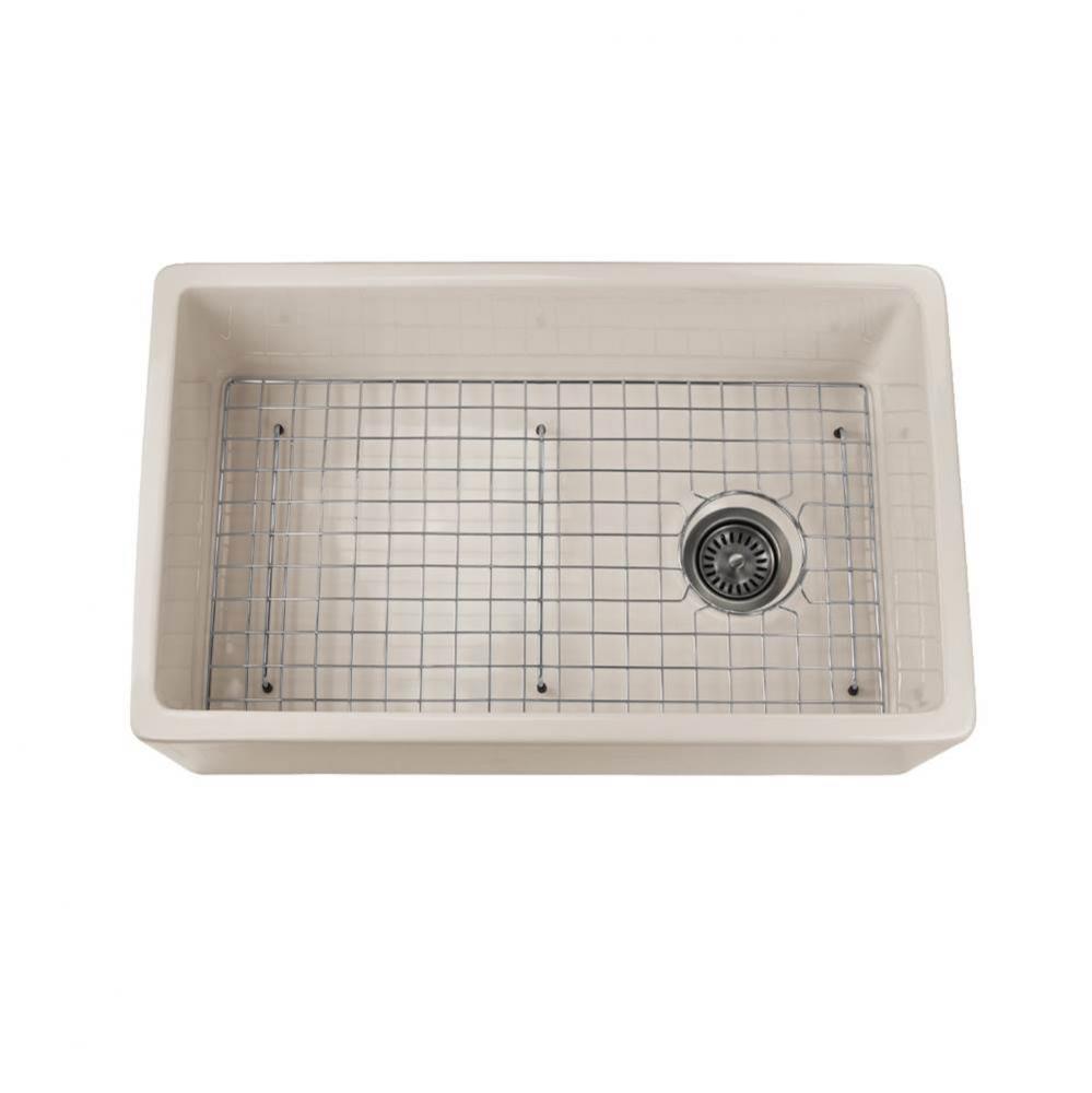 30 Inch Bisque Fireclay Farmhouse Kitchen Sink Offset Drain FCFS30B with Grid