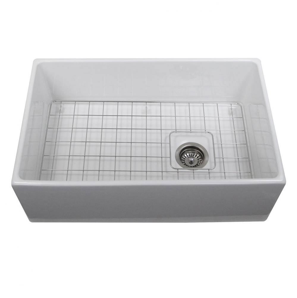 30 Inch Farmhouse Fireclay Sink with Drain and Grid