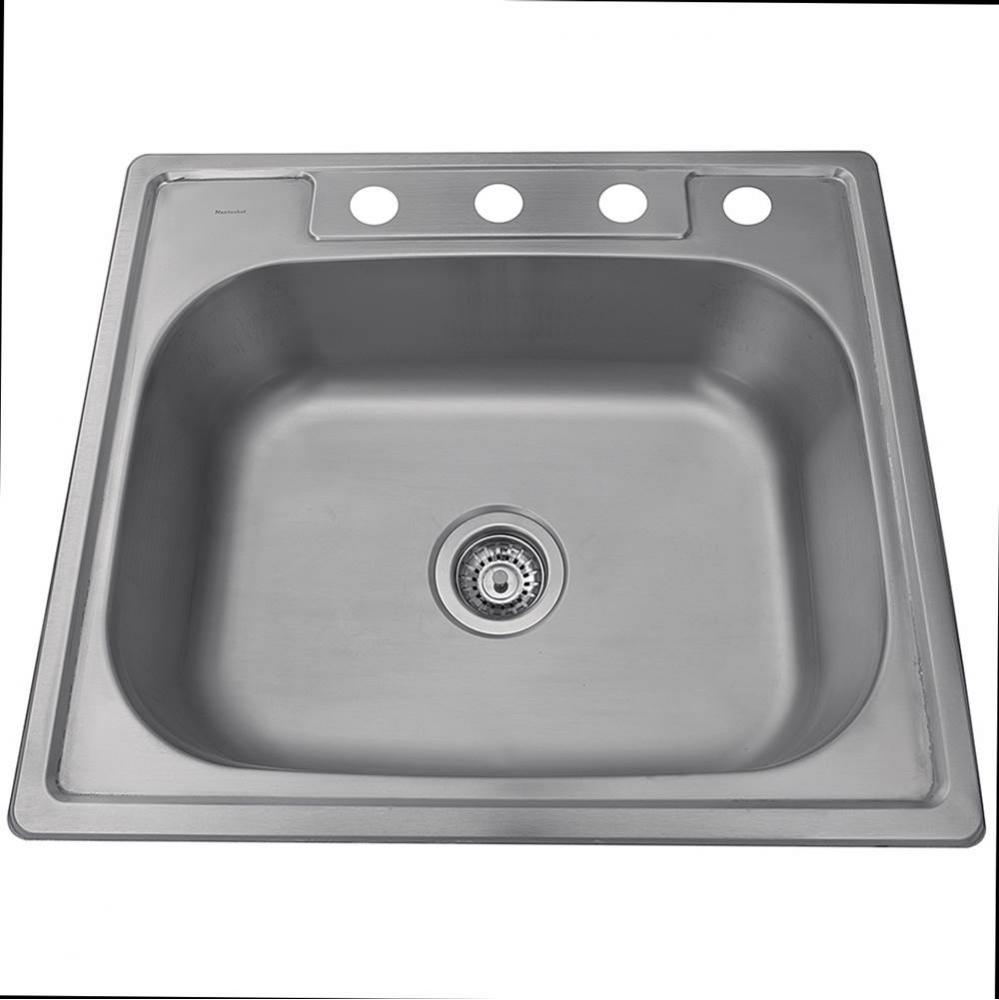 25 Inch Small Rectangle Single Bowl Self Rimming Stainless Steel Drop In Kitchen Sink, 18 Gauge