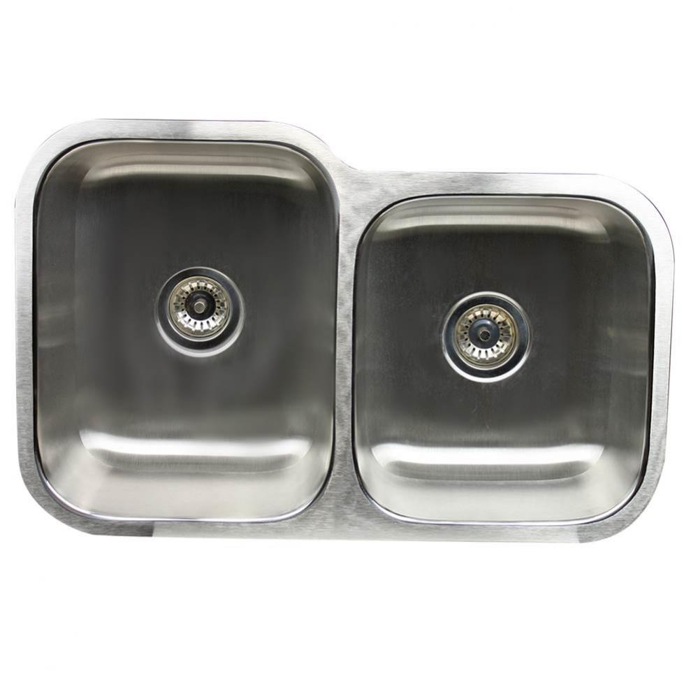 NS6040-18 - 32 Inch 60/40 Double bowl Undermount Stainless Steel Kitchen Sink, 18 Gauge