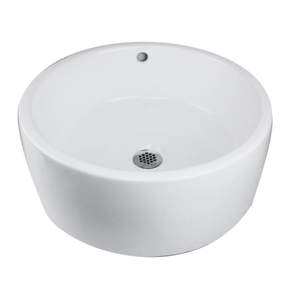 Round White Vessel Sink With Overflow