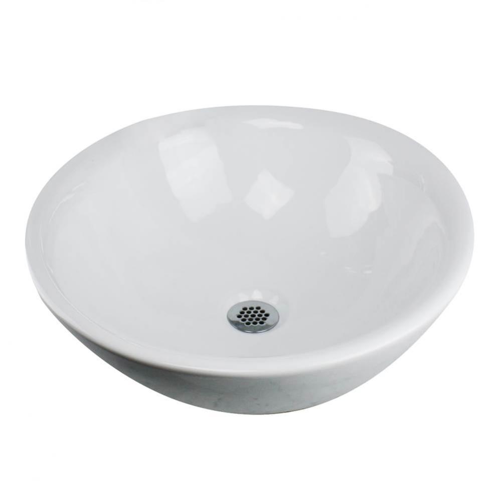 17 Inch Round White Vessel Sink With Overflow