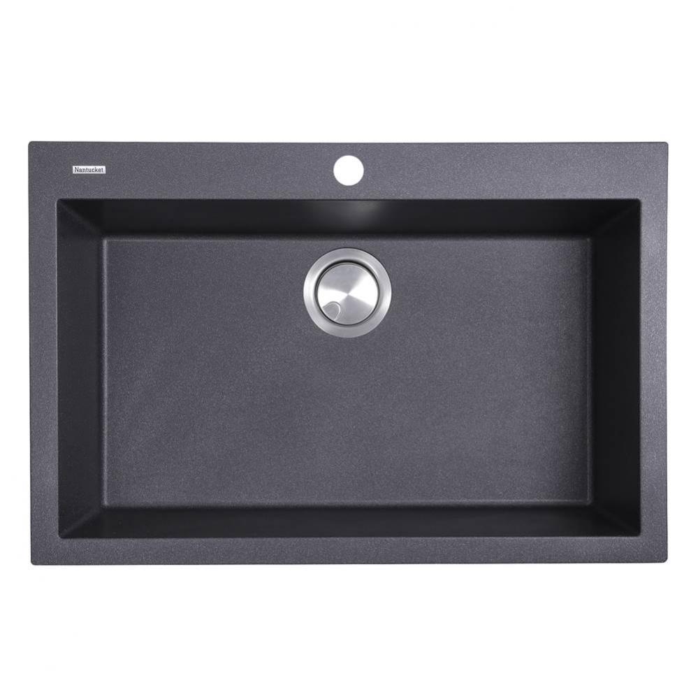 Large Single Bowl Dual-mount Granite Composite Black