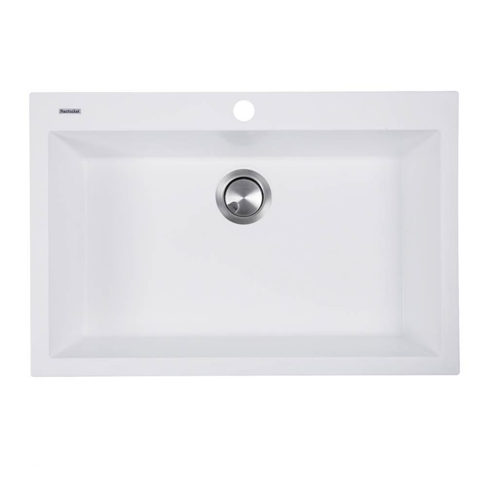 Large Single Bowl Dual-mount Granite Composite White