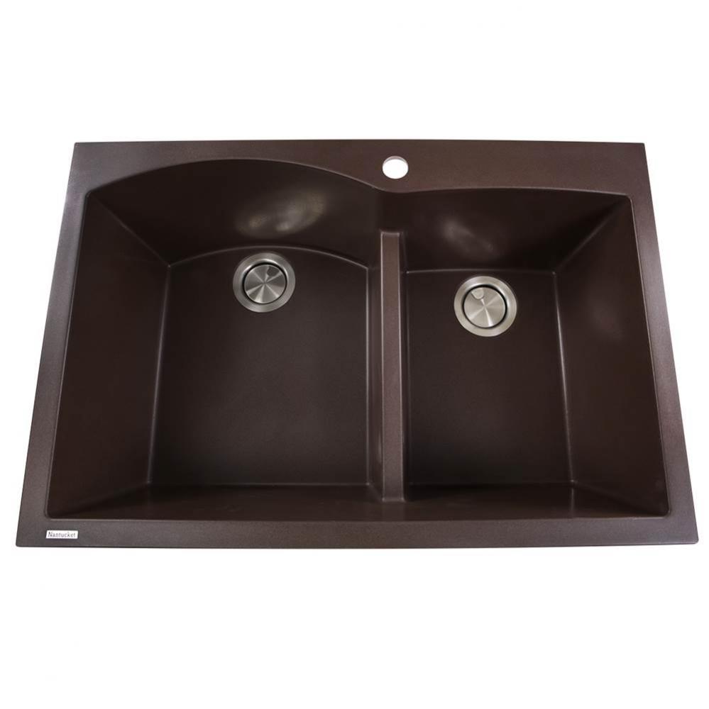 60/40 Double Bowl Dual-mount Granite Composite Brown