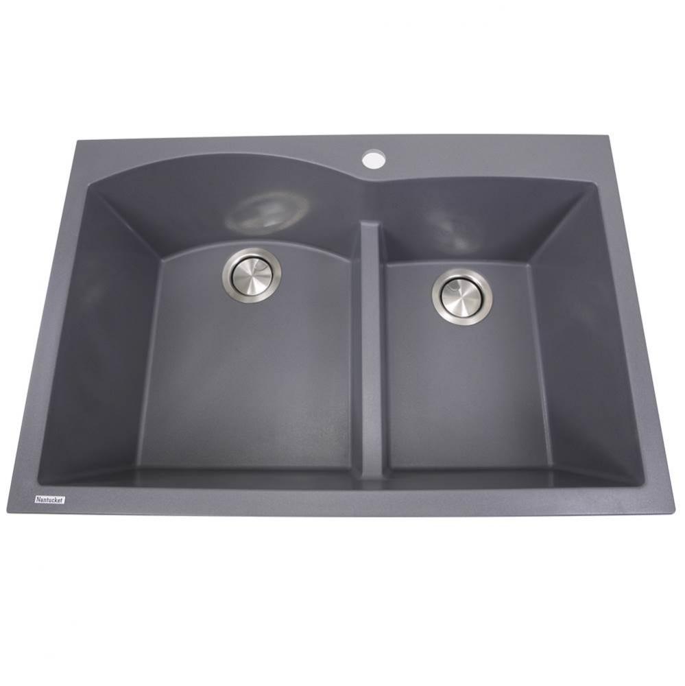 60/40 Double Bowl Dual-mount Granite Composite Titanium