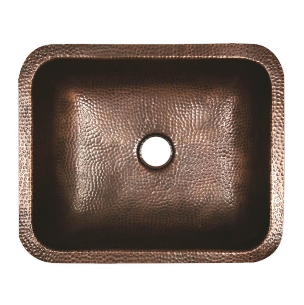 17 Inch X 14 Inch Hammered Copper Rectangle Undermount Bathroom Sink, 1.5 Inch Drain