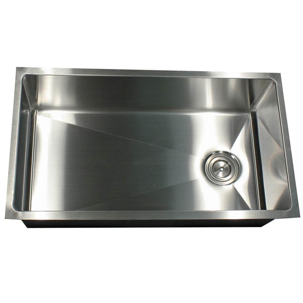 32 Inch Large Rectangle Single Bowl Undermount Small Radius Corners Stainless Steel Reversible Kit