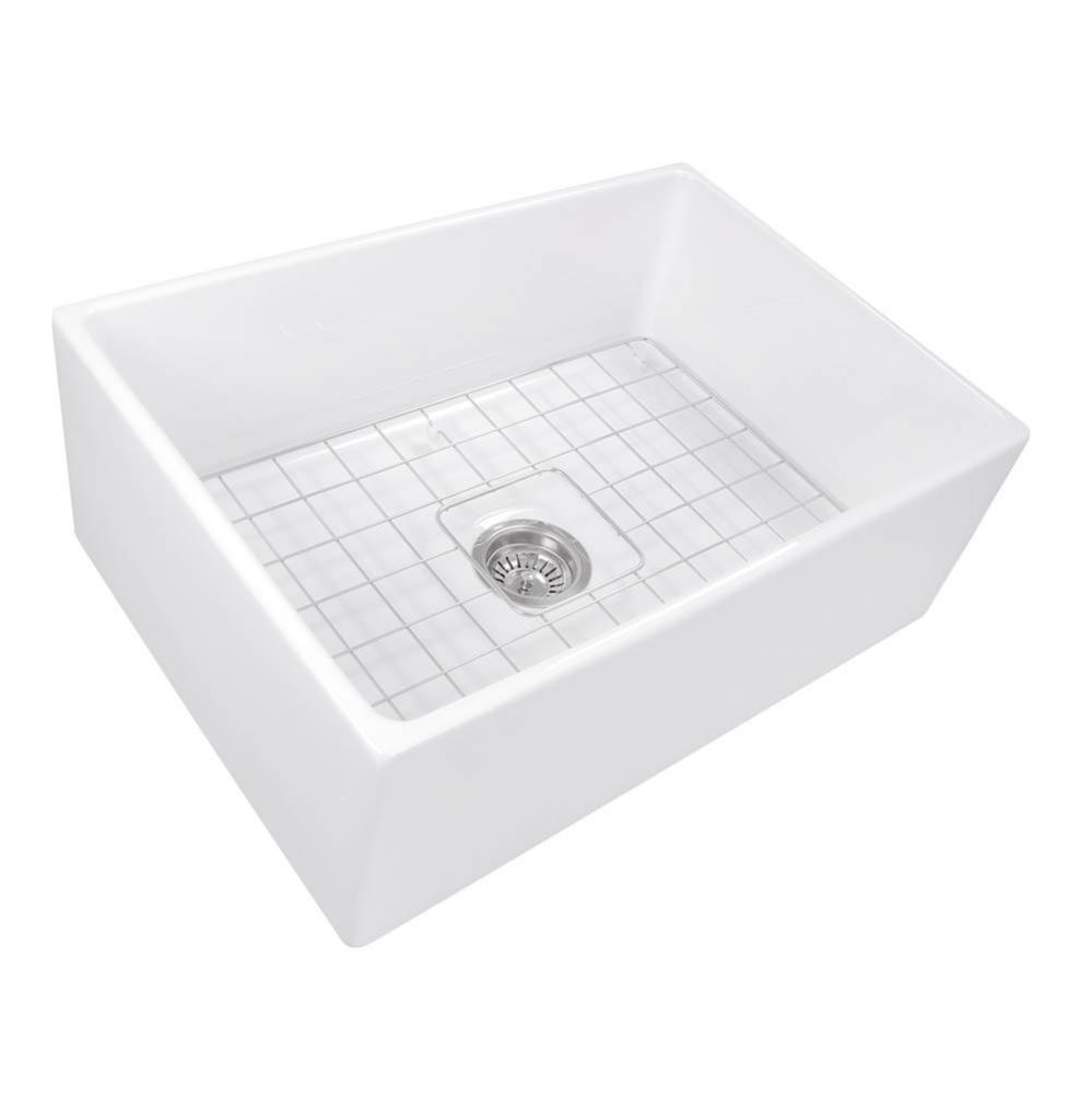 27 Inch Farmhouse Fireclay Sink with Drain and Grid